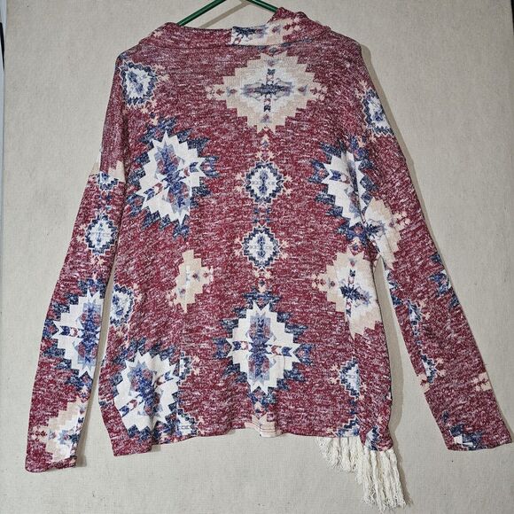 Entro Southwestern Fringe Poncho Sweater Cardigan One Size Fits Most Pockets - Picture 2 of 8